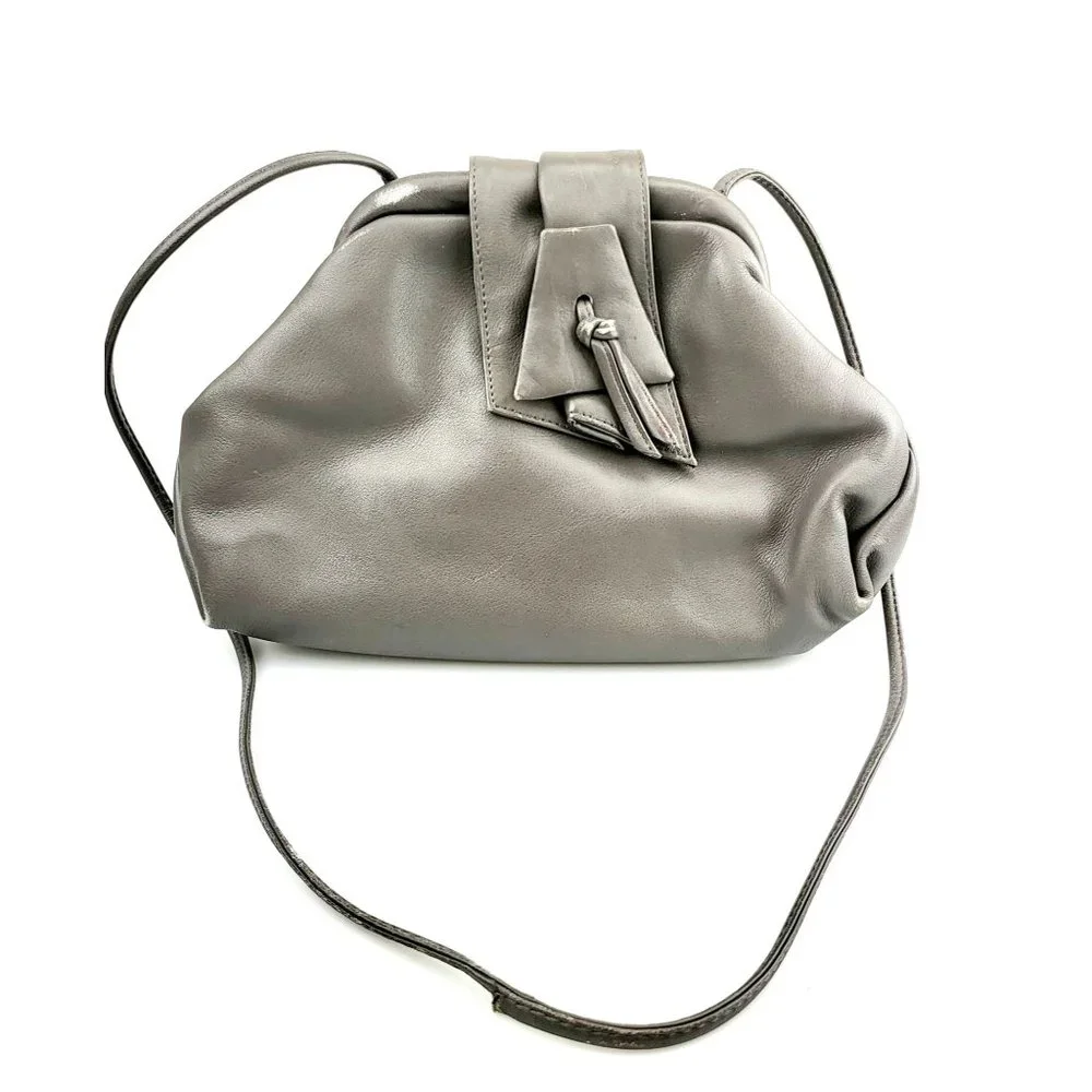 ASPECTS Grey Leather Crossbody Bag Thin Strap Basic Minimal Made in KOREA - Picture 1 of 14